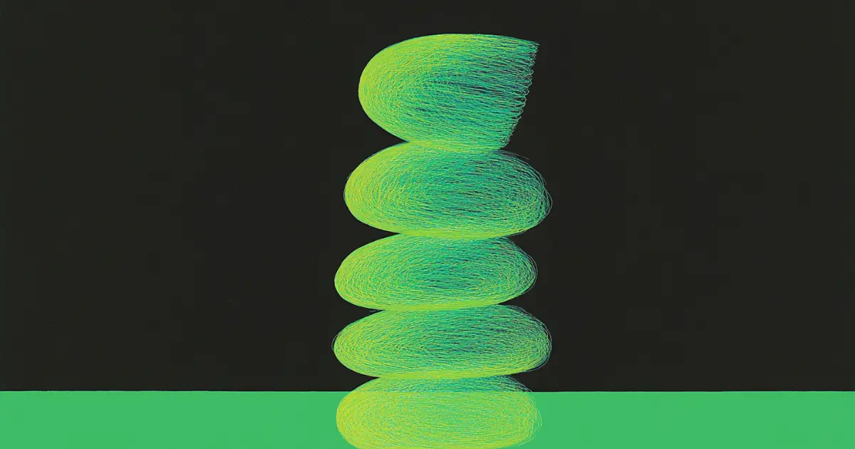 Stacked glowing green ovals on a background transitioning from black to green, with the top oval having an unusual, split sha